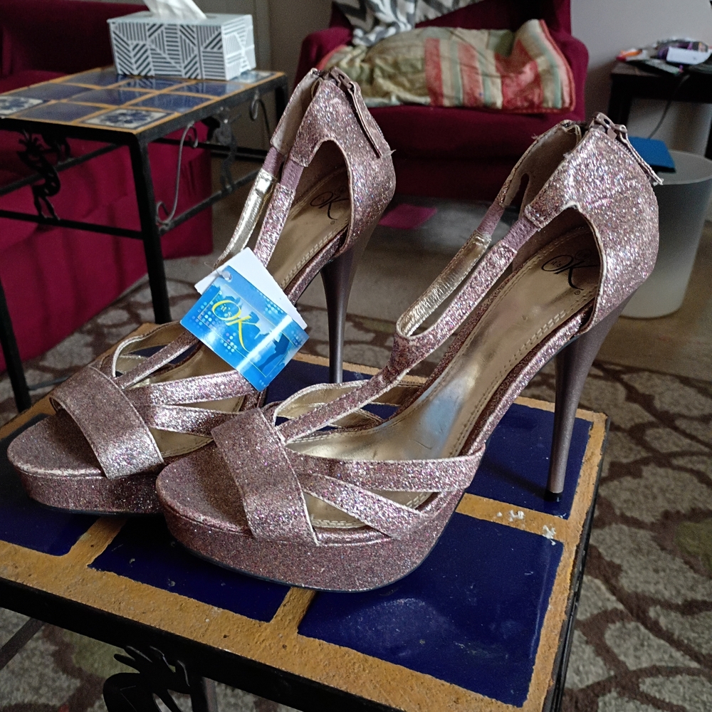 It's Ok Sparkling Rose Gold Stiletto Heels